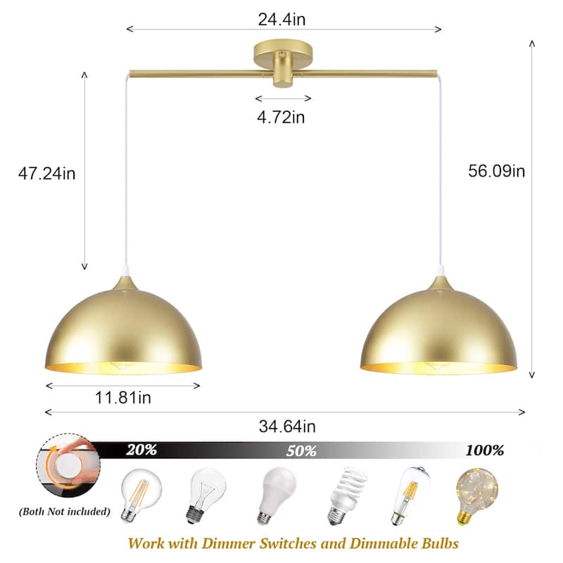 34.64inch 2 Lights Modern Simple Design Pendant with Metal Shade for Living Room Kitchen Island