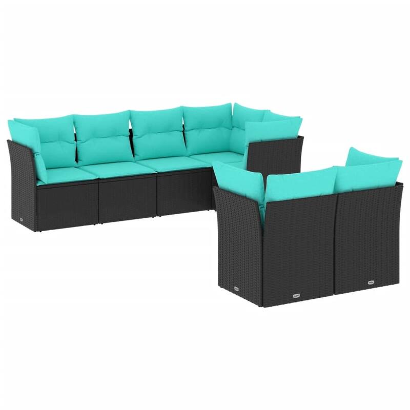 vidaXL 7 Piece Patio Sofa Set with Cushions Black Poly Rattan - 92.1x27.2x92.1