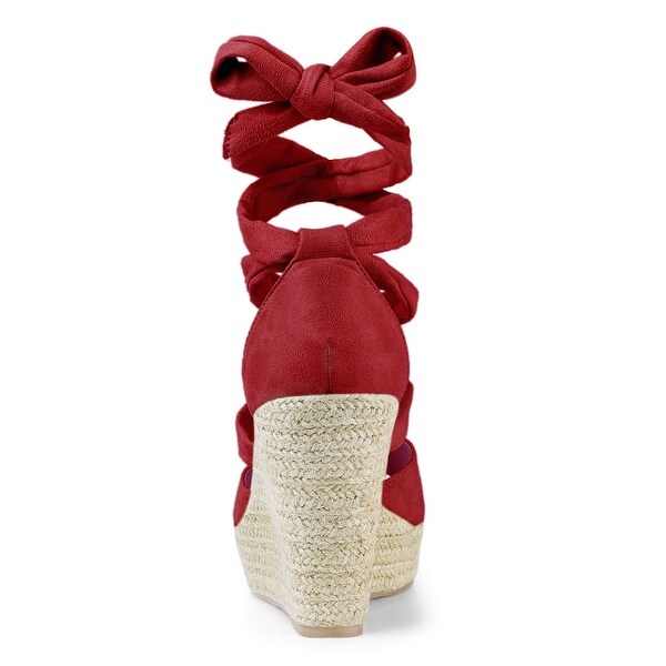 red lace up wedge sandals