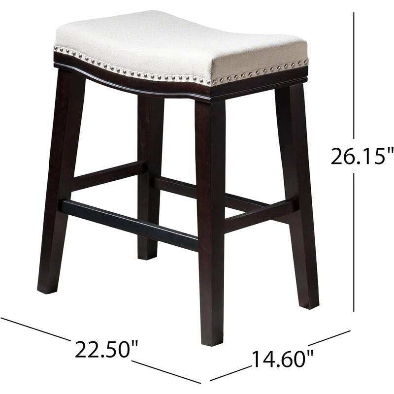 Modern Set of 2 Bar Stools with Leather Cushioned Seats, Nailhead Trim, Solid Wood Legs for Dining Room Living Room and Bar