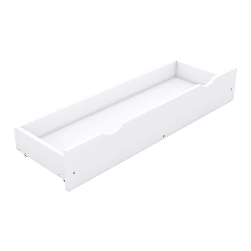 Queen Size Solid Wood House Platform Bed with Guardrail and 2 Drawers