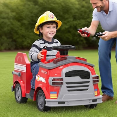 EROMMY 12V Ride-On Fire Truck with Remote, Siren & Realistic Firefighting Tools – Kids Electric Vehicle