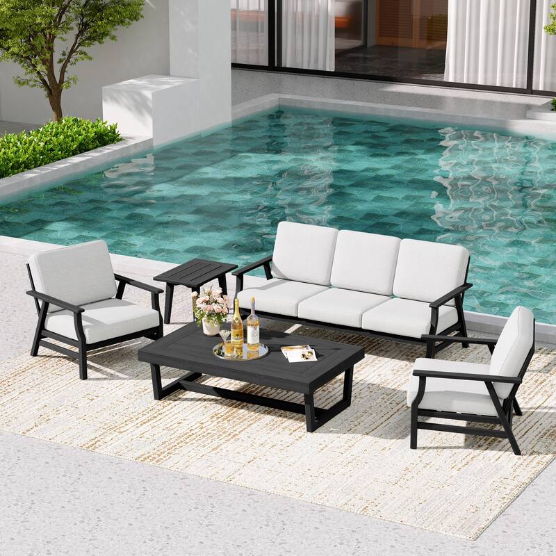 5-Piece Teak Outdoor Conversation Set with Tables.