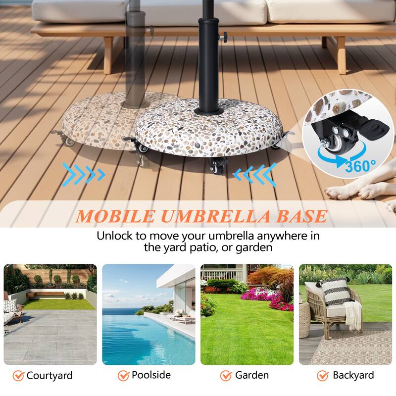 Pellebant Outdoor Patio Market Umbrella Stand Concrete-cobble Finish Swivel Wheels