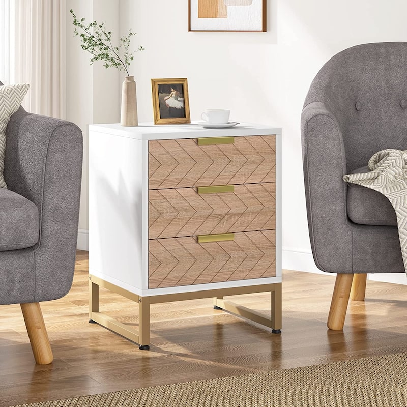 Modern 3 Drawers Nightstand, Bedside Table with Unique Zig Zag Design for Bedroom Living Room