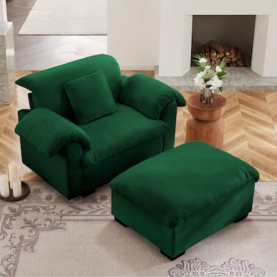 Velvet Deep Seat Storage Sofa Chair with Fluffy Armrest Pillows & Backrest