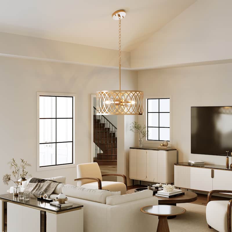 13" 2-Light Dimmable Modern Drum Chandelier with Adjustable Height