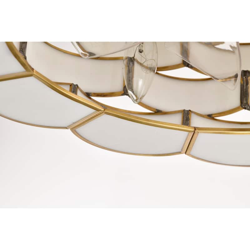 Pagamette Brass 6-Light Fandelier Lighted Ceiling Fan with Opaque Glass Weave Shade with Brass Trim Remote Control
