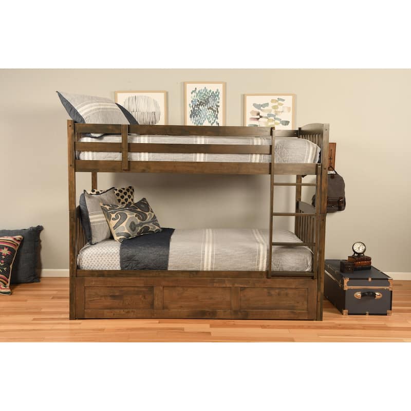 Somette Claire Twin Bunk Bed with Storage and Trundle Options in Rustic Walnut (Mattresses Not Included)