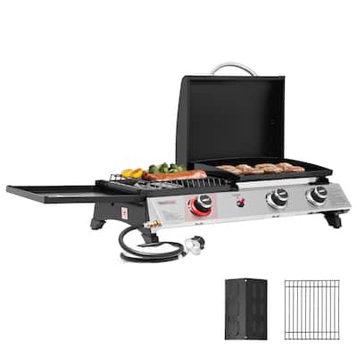 Royal Gourmet 3-Burner Grill and Griddle Combo Station with Lid