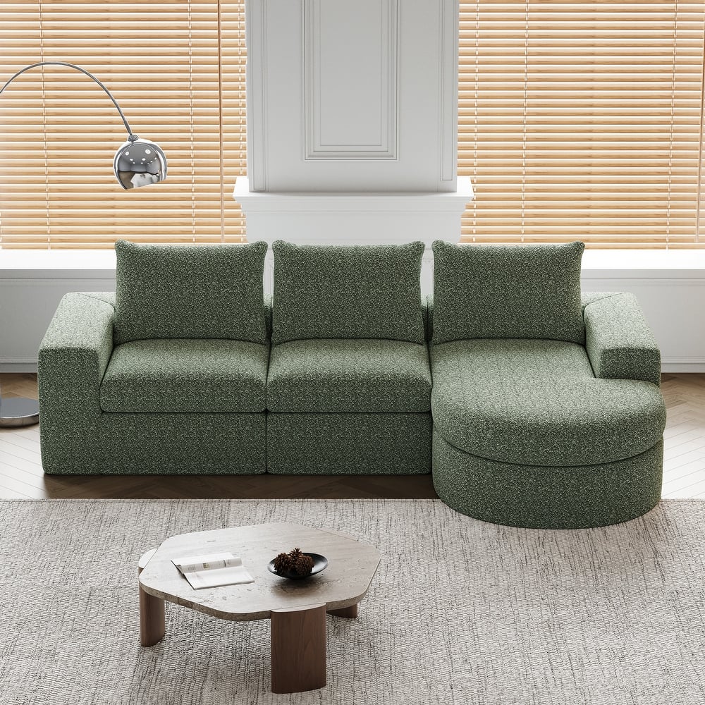 Roomfitters 99" Modern Chenille Cloud Curved Sectional Sofa with Chaise, L-Shaped Couch, for Living Room or Apartment