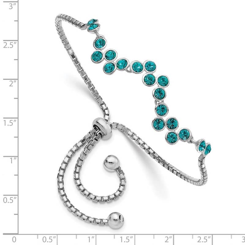 Curata 2mm 925 Sterling Silver Rhodium Plated Blue Zircon Adjustable Bracelet