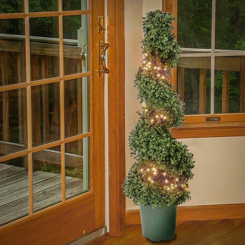 National Tree Company 44-Inch Prelit Artificial Boxwood Spiral Tree - Green - 44 in