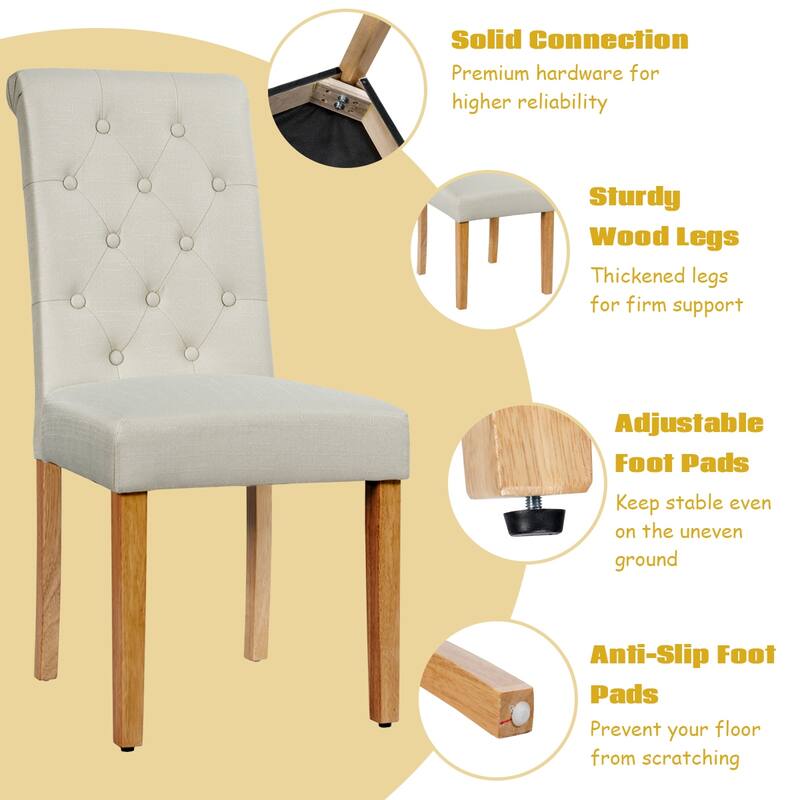 Costway Set of 2 Parsons Upholstered Fabric Chair with Wooden Legs