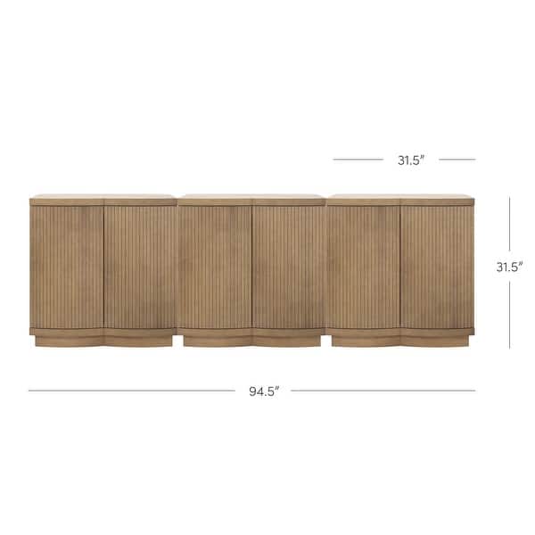 dimension image slide 2 of 4, Tambellini Mid Century Modern Accent Cabinet with Doors or Media Storage Cabinet for Living Room with Solid Wood Base