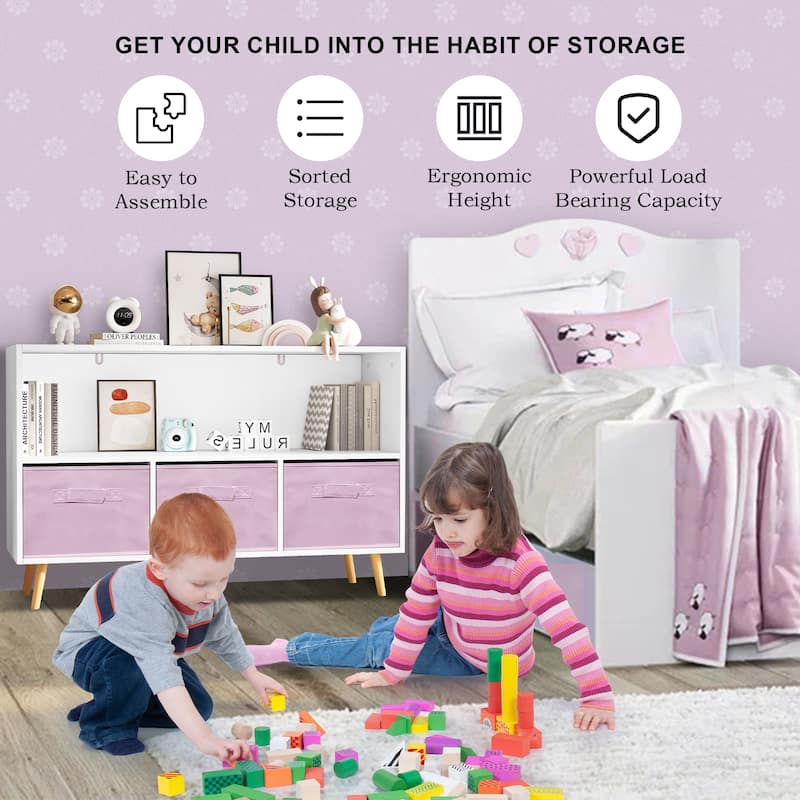 Kid's Toy Storage Cabinet Bookcase with Collapsible Fabric Drawers