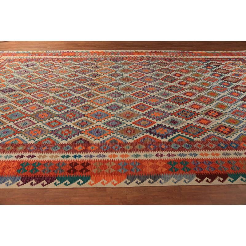 Geometric Kilim Oriental Large Rug Bedroom Hand-Woven Wool Carpet - 9'11"x 16'2"