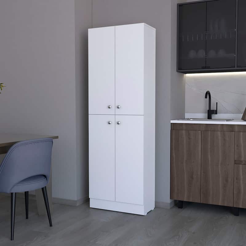 Cameron Pantry Cabinet with 4 doors and 5 hidden shelves - White