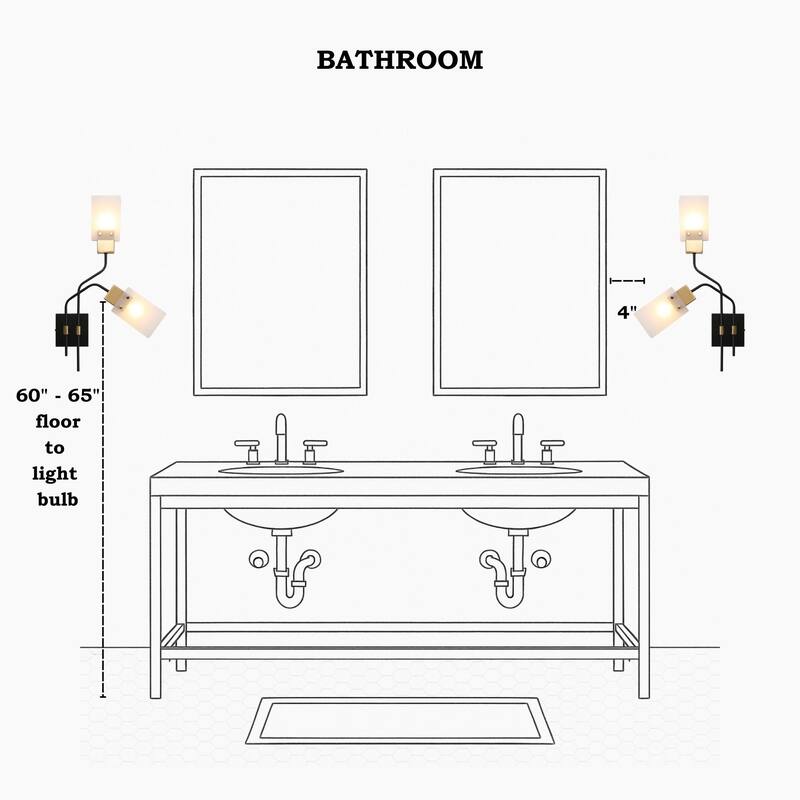 Modern Black Gold 2-Light Wall Sconce with Frosted Glass Shades