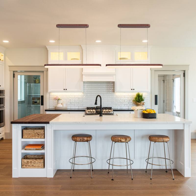 Modern Farmhouse Linear Wood LED Chandelier Kitchen Island Pendant Light - 38.58''