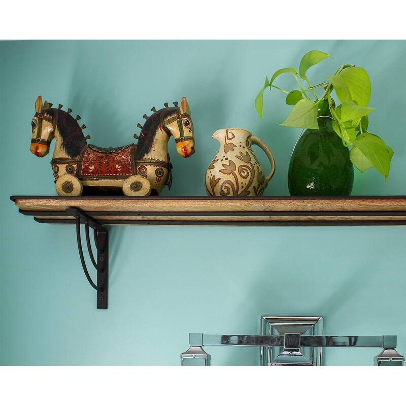 Achla Designs 36" W Rectangle Roman Bronze and Natural Wood/Wrought Iron Windowsill Plant Shelf