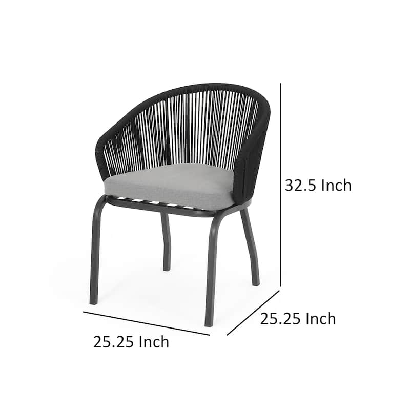 Candy Outdoor Dining Chair Set of 2, Gray Fabric, Black Metal, Woven Rope