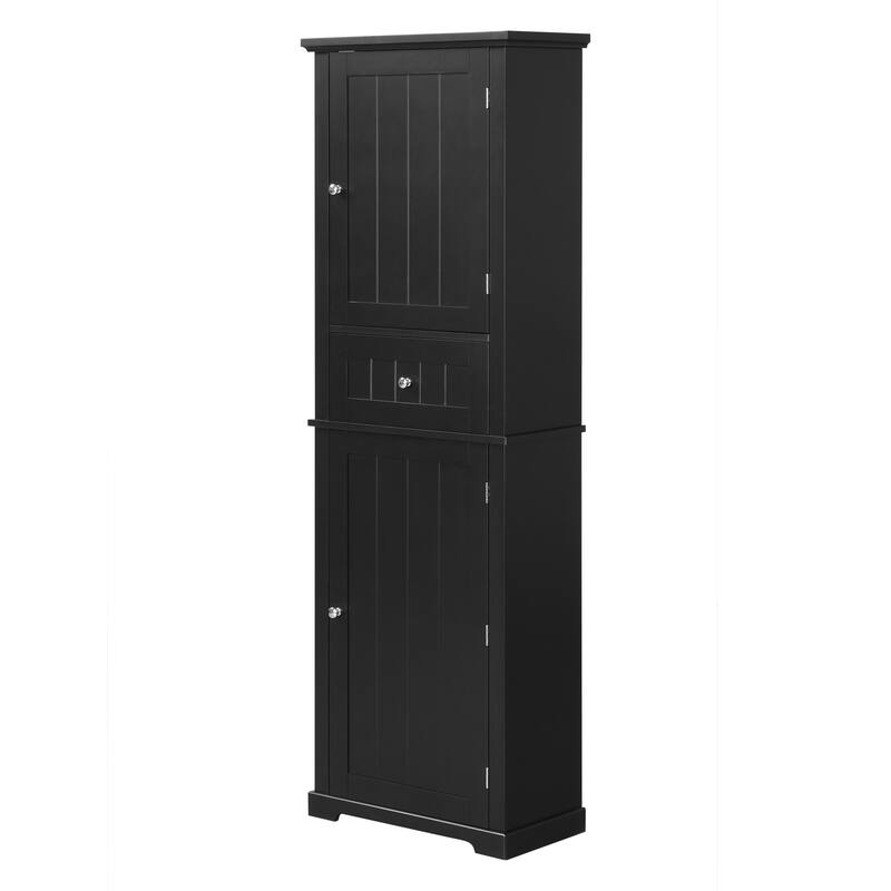 Tall Bathroom Storage Cabinet, Freestanding Wood Storage Cabinet, Bathroom Storage Organizers with Door & Adjustable Shelf