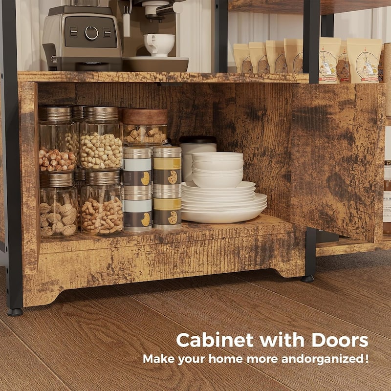 Bakers Rack with Storage Cabinet, 5 - Tier Coffee Bar with Shelves