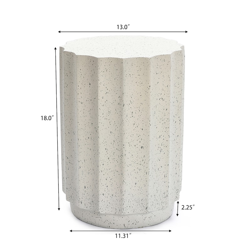 Round Cement Side and End Table, Outdoors & Indoors - Off White/Grey