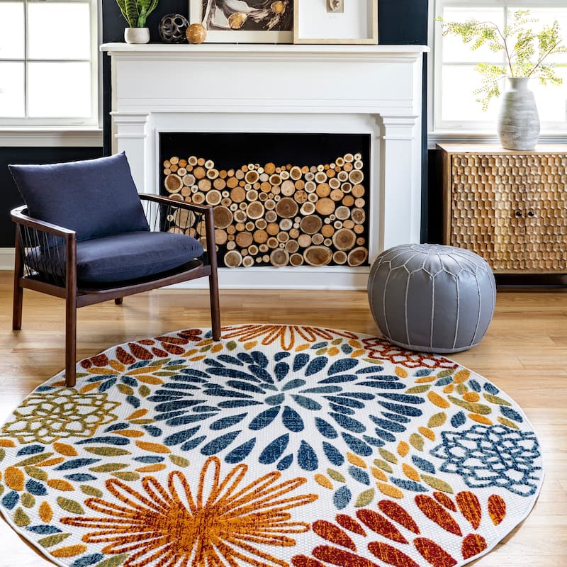 Nuloom Ronda Bold Floral Indoor/Outdoor Area Rug - 6' Round - Blue