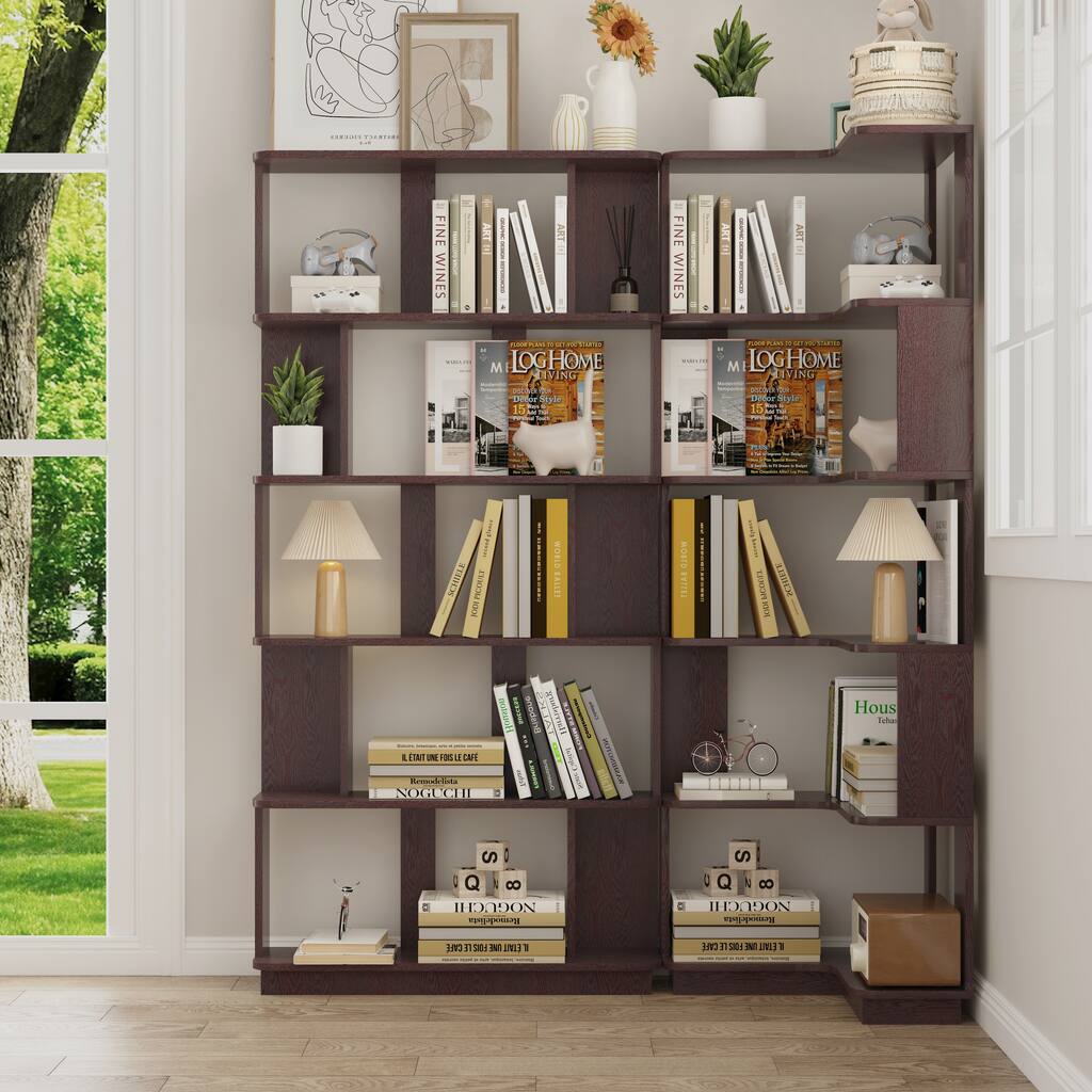 Set Of 2 Free Combination Bookcase Space Saving Corner Bookshelf, L Shaped Bookcase X 1 + I Shaped Bookcase X 1