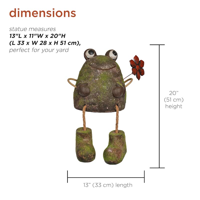 Frog with Metal Flower Statue