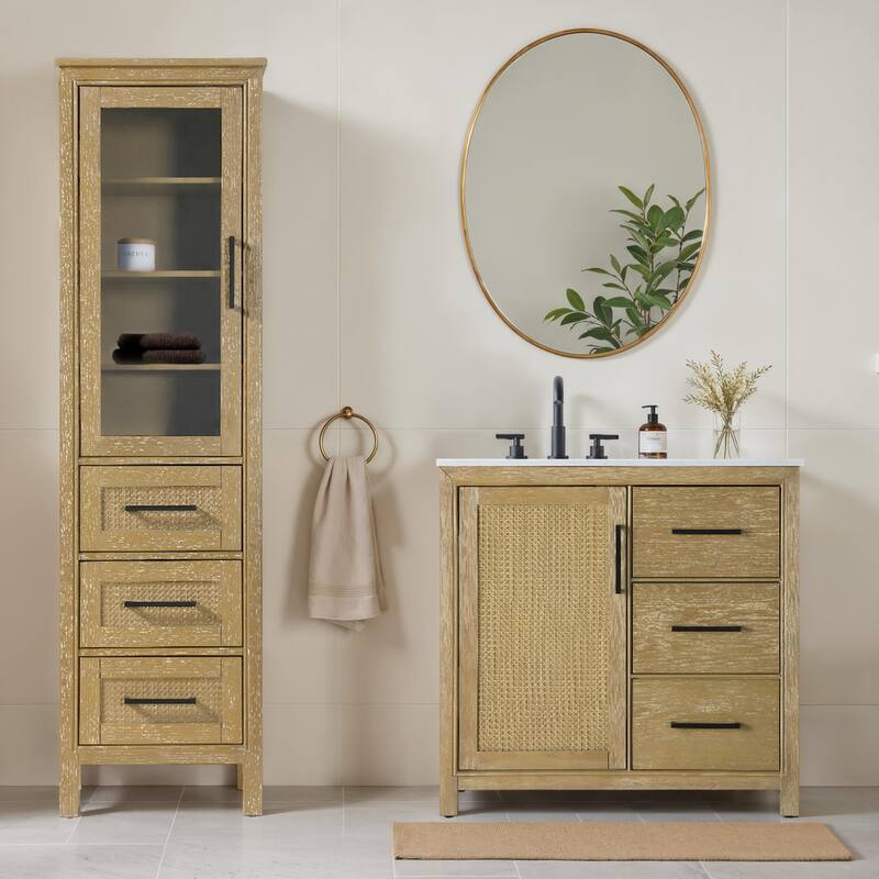 Winslow 16-28 Inch Bath Storage Glass Cabinet