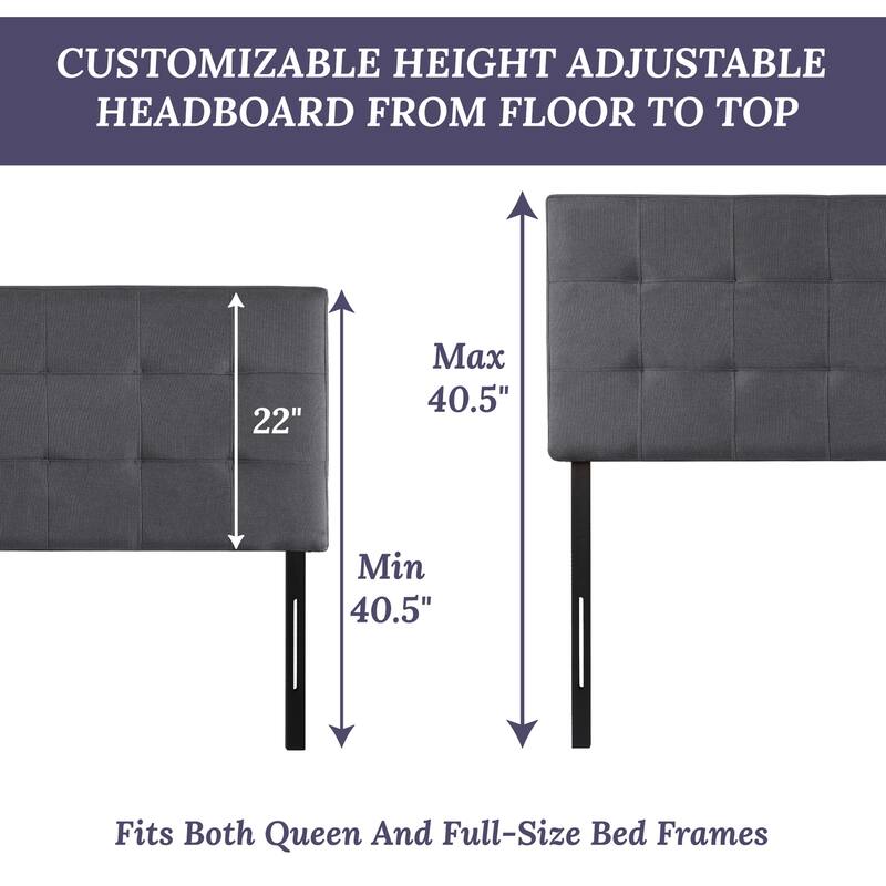 Height Adjustable Tufted Headboard - Padded Upholstered Queen Bed Backboard with Premium Fabric