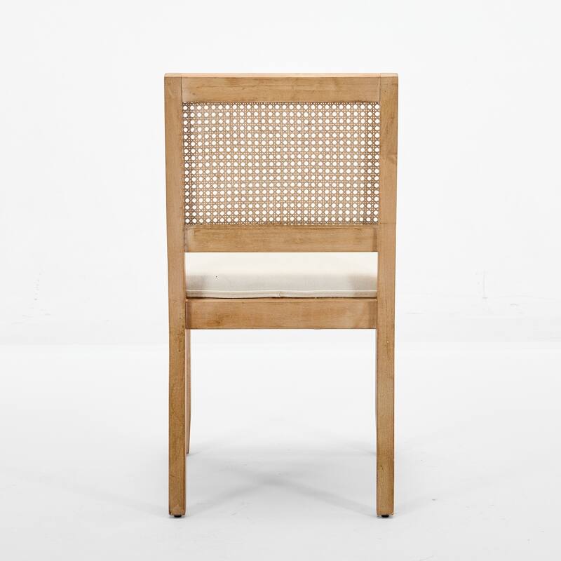 Farmhouse Rattan Dining Chairs with Natural Hardwood Frame (Set of 2)