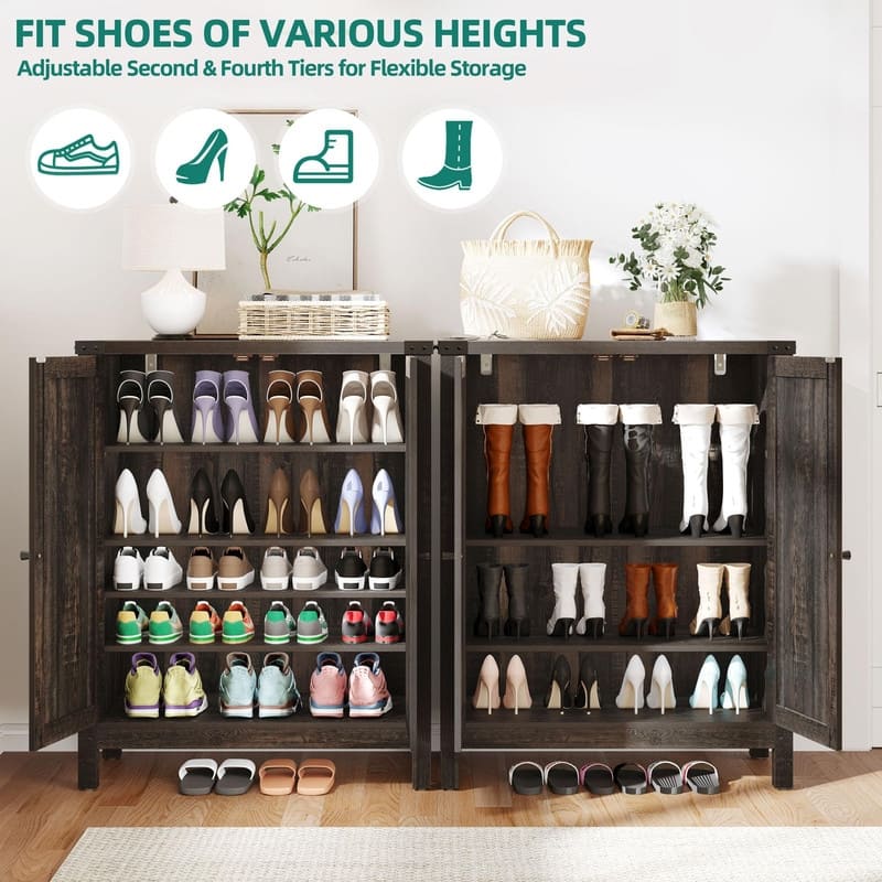 Shoe Cabinet with Doors - 14"D x 31.5"W x 39.3"H - 14"D x 31.5"W x 39.3"H - Dark Rustic Oak