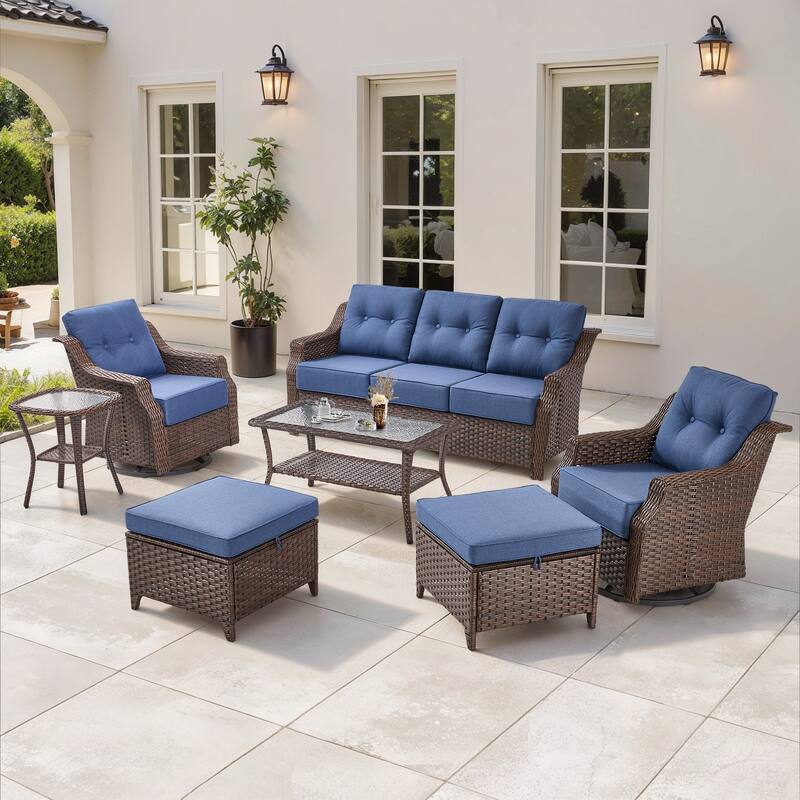 Gymojoy Wicker Patio Furniture Sofa Set, 6-Inch Ultra Thick Cushioned 360°Swivel Glider Chairs & Sofa Set