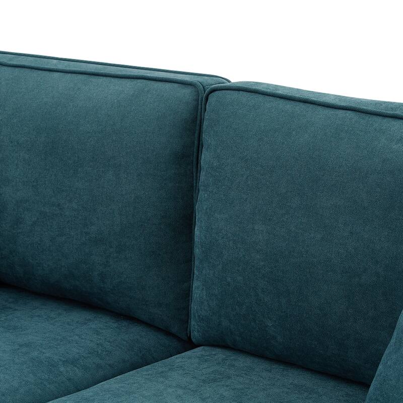 Green 60" Modern Chenille 2-Seater Sofa Couch, with Brown Legs, 2 Pillows, and Removable Back Cushions
