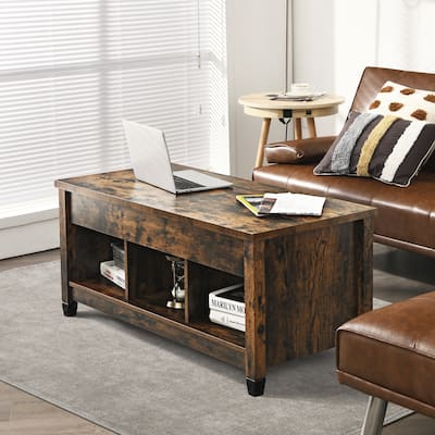 Modern Lift Top Coffee Table with Storage and Solid Wood Legs - 41" x 19.5" x (19" - 24.5")