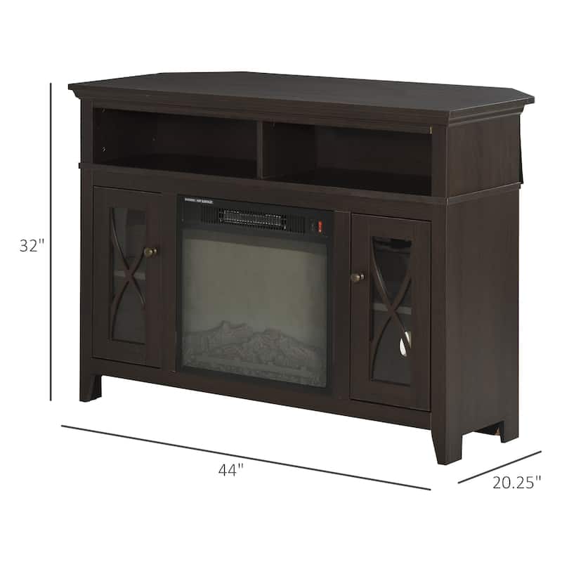 HOMCOM 2-IN-1 Wood Corner TV Stand with Media Center Console and Electric Fireplace, Fits 65'' TV