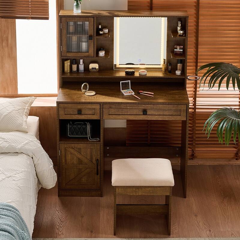 Vanity Dresser with Mirror and Stool Set Storage Drawers Luxury Furniture