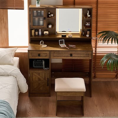 Vanity Dresser with Mirror and Stool Set Storage Drawers Luxury Furniture