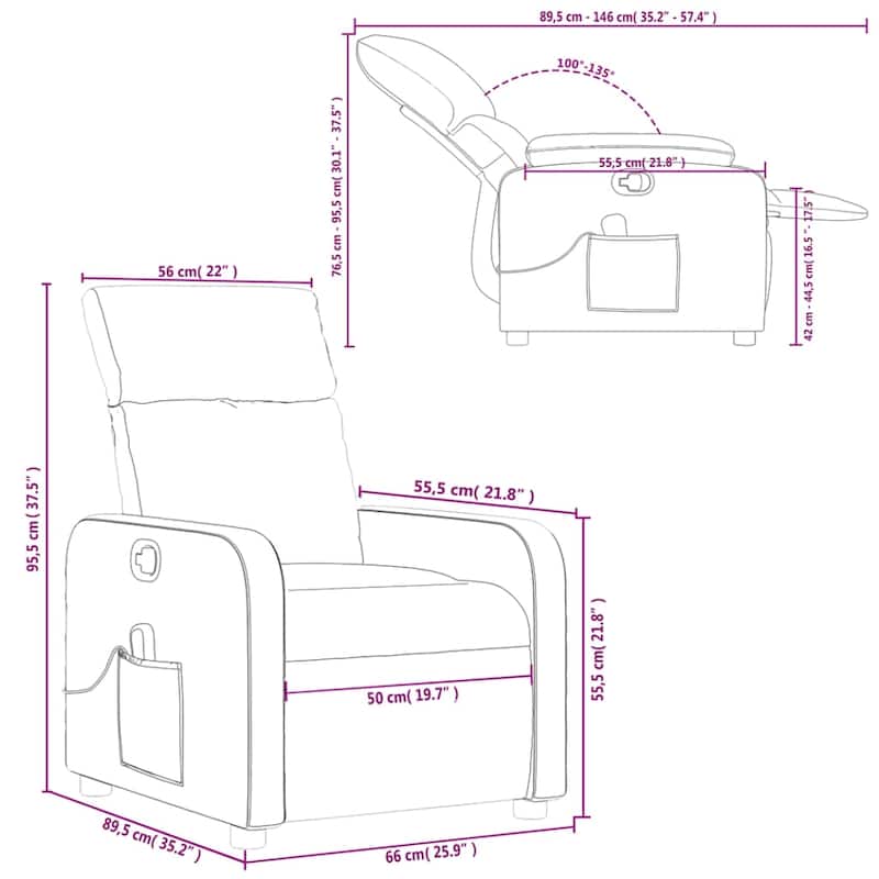 vidaXL Massage Recliner Chair Dark Grey - 35.2 x 26.0 x 37.6