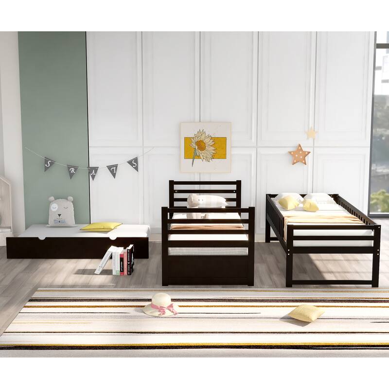 Twin Bunk Beds for Kids with Safety Rail and Movable Trundle bed Bed