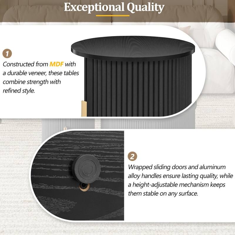 Mid-Century Modern Coffee & End Table Set with Tambour Doors - 2-Piece Wood Finish Living Room Storage