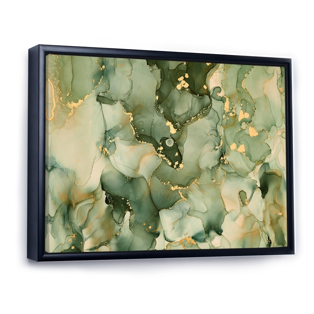 Designart "Green Luxury Abstract Fluid Art I" Modern Framed Canvas Wall Art Print