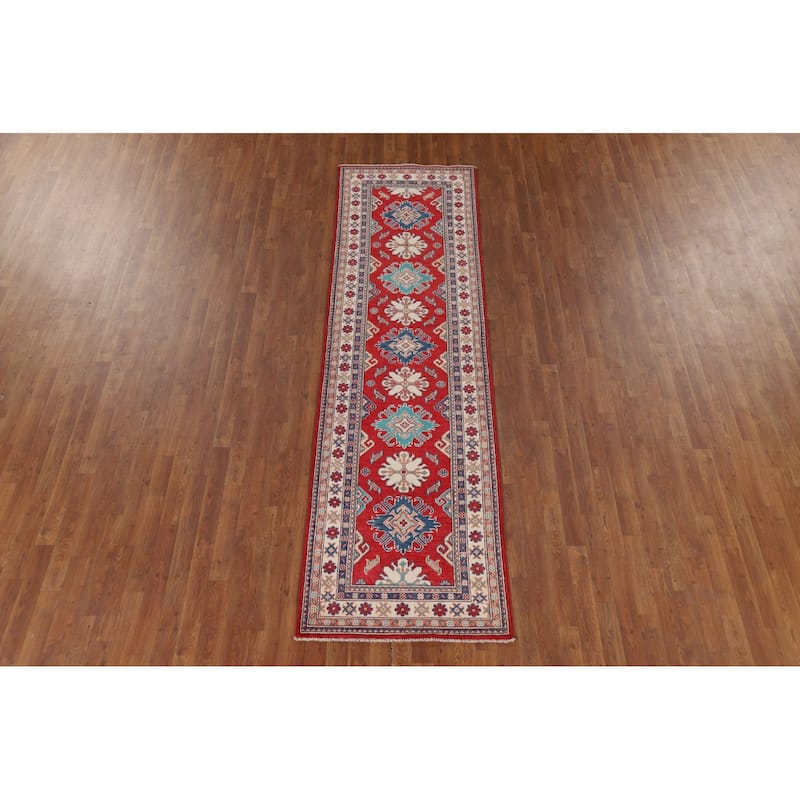 Red Kazak Oriental Runner Rug Handmade Wool Carpet - 2'10" x 9'10"