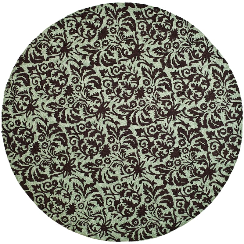SAFAVIEH Handmade Chelsea Duschka French Country Wool Rug - 5'6" Round - Sage/Chocolate
