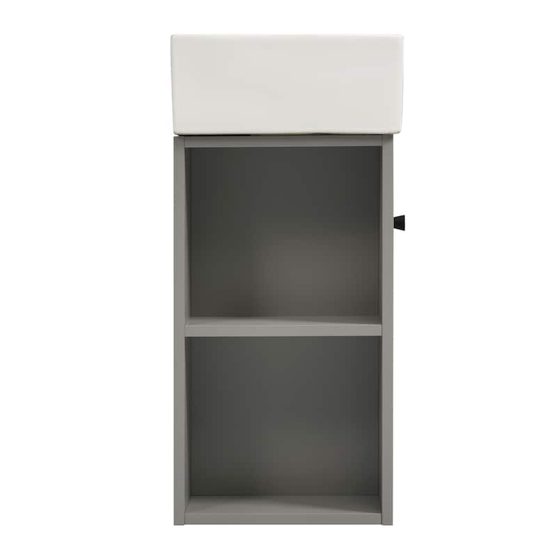 Roomfitters 21.6 Inch Modern Floating Bathroom Vanity with Ceramic Basin, Left Side Storage Cabinet & Open Shelves