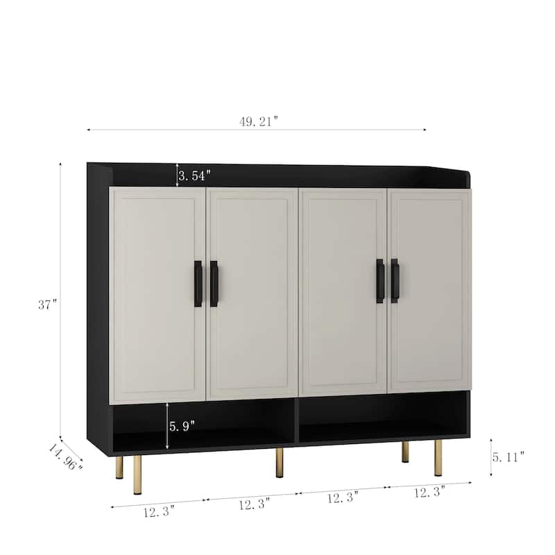 Stylish Slim Shoe Storage Rack Cabinet with 4 Doors and Adjustable Shelves for Entryway, Hallway or Closet Organization
